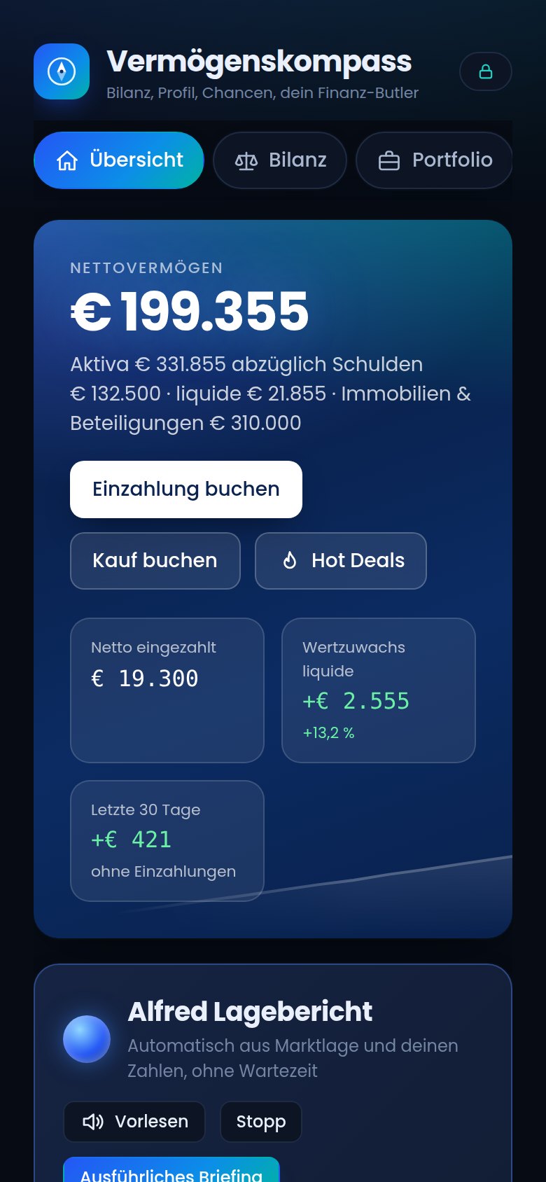 Alfred Übersicht mit Nettovermögen
